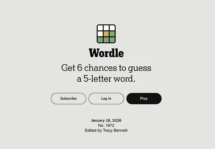 뉴욕타임즈의 게임 Wordle을 플레이하기 위한 화면