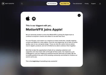 모션VFX가 애플의 식구가 된 것을 공지하고 있다.